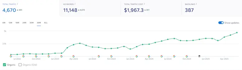 MedZoomer's orgainc traffic graph