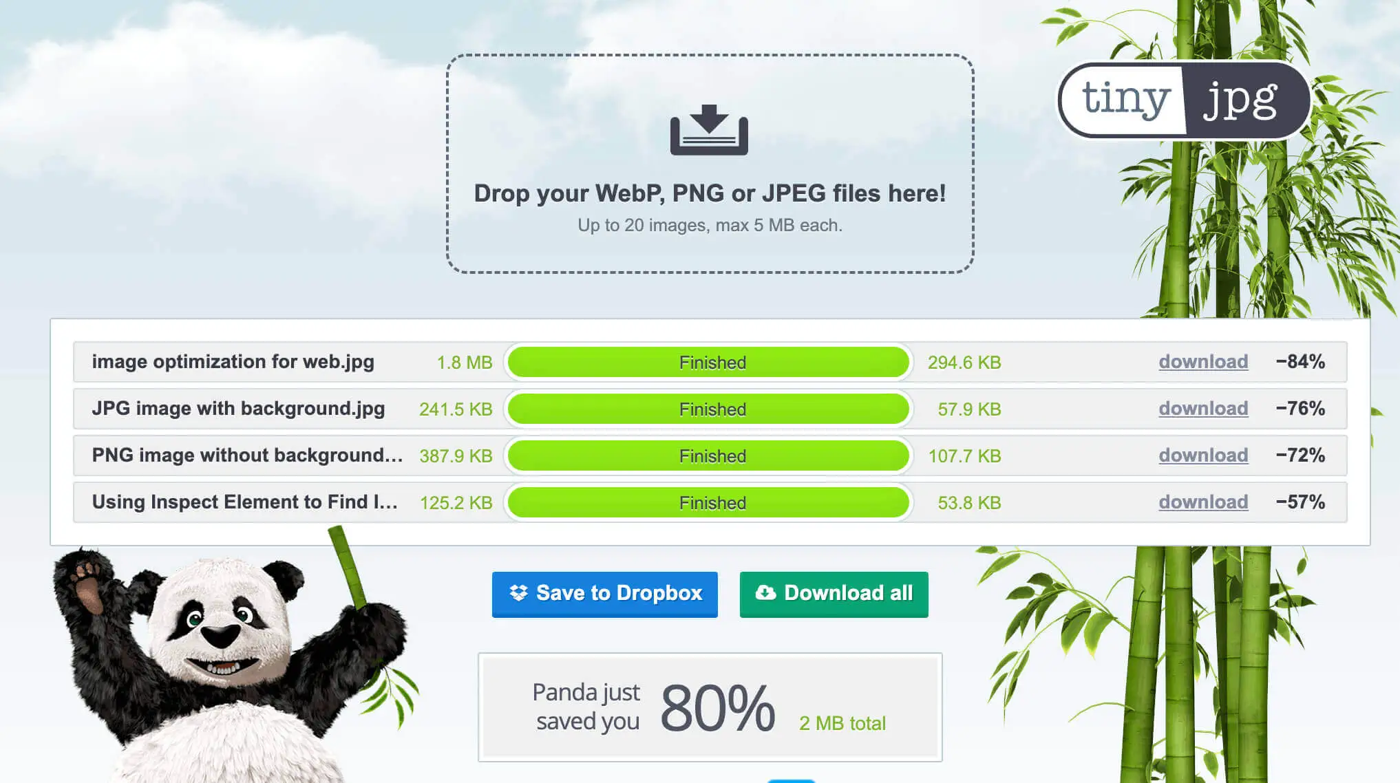 using TinyJPG to optimize blog images to save 2mb of data